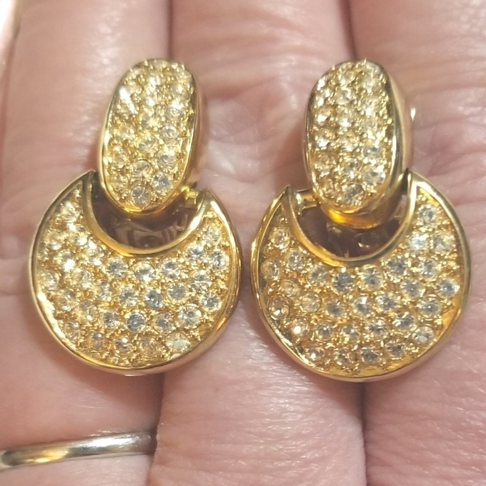 Christian Dior Door Knocker Bright Swarovski Crystal Earrings
